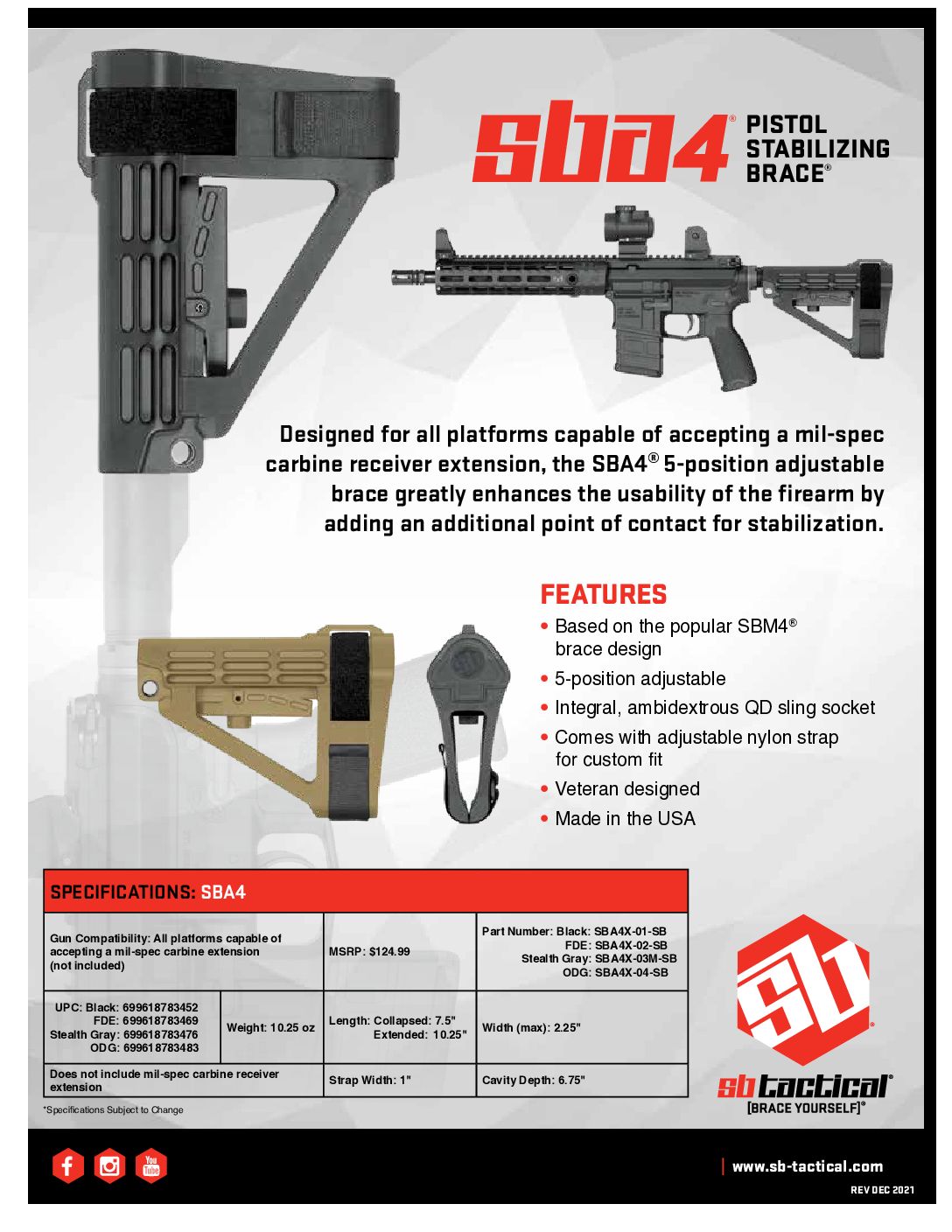 SBA3 Style Stabilizing Brace Stock For M4 Series BK, Airsoftdepot
